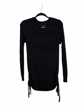 SO Perfectly Soft Black Open Knit Tie Side Sweater Size M